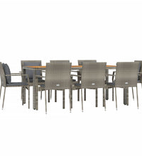 9-tlg. Garten-Essgruppe mit Kissen Grau Poly Rattan