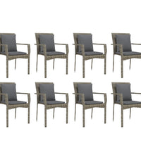 9-tlg. Garten-Essgruppe mit Kissen Grau Poly Rattan