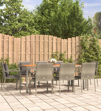 9-tlg. Garten-Essgruppe mit Kissen Grau Poly Rattan