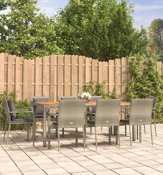 9-tlg. Garten-Essgruppe mit Kissen Grau Poly Rattan