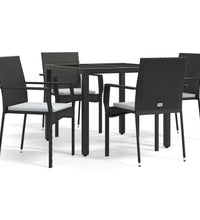5-tlg. Garten-Essgruppe mit Kissen Schwarz Poly Rattan