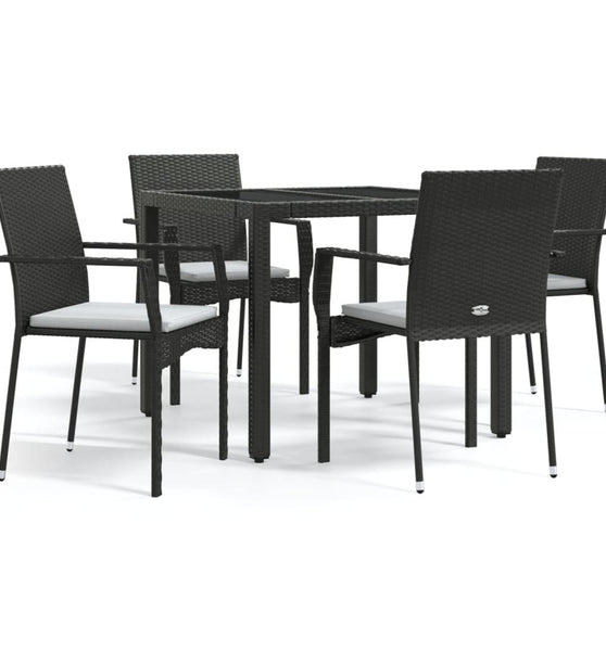5-tlg. Garten-Essgruppe mit Kissen Schwarz Poly Rattan