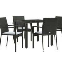 5-tlg. Garten-Essgruppe mit Kissen Schwarz Poly Rattan