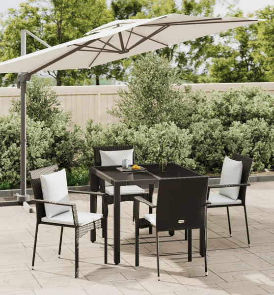 5-tlg. Garten-Essgruppe mit Kissen Schwarz Poly Rattan