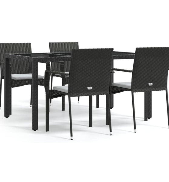 5-tlg. Garten-Essgruppe mit Kissen Schwarz Poly Rattan