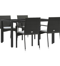 5-tlg. Garten-Essgruppe mit Kissen Schwarz Poly Rattan