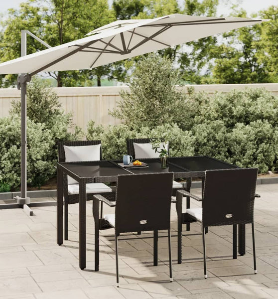 5-tlg. Garten-Essgruppe mit Kissen Schwarz Poly Rattan