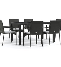7-tlg. Garten-Essgruppe mit Kissen Schwarz Poly Rattan