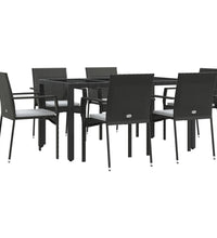 7-tlg. Garten-Essgruppe mit Kissen Schwarz Poly Rattan