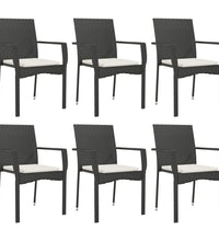 7-tlg. Garten-Essgruppe mit Kissen Schwarz Poly Rattan