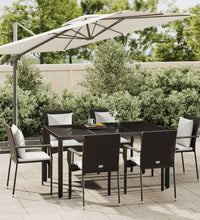 7-tlg. Garten-Essgruppe mit Kissen Schwarz Poly Rattan