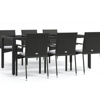 7-tlg. Garten-Essgruppe mit Kissen Schwarz Poly Rattan