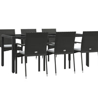 7-tlg. Garten-Essgruppe mit Kissen Schwarz Poly Rattan