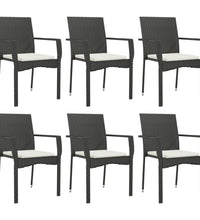 7-tlg. Garten-Essgruppe mit Kissen Schwarz Poly Rattan