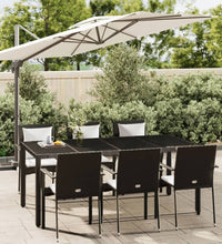 7-tlg. Garten-Essgruppe mit Kissen Schwarz Poly Rattan