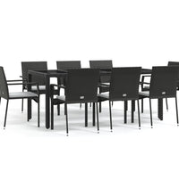 9-tlg. Garten-Essgruppe mit Kissen Schwarz Poly Rattan