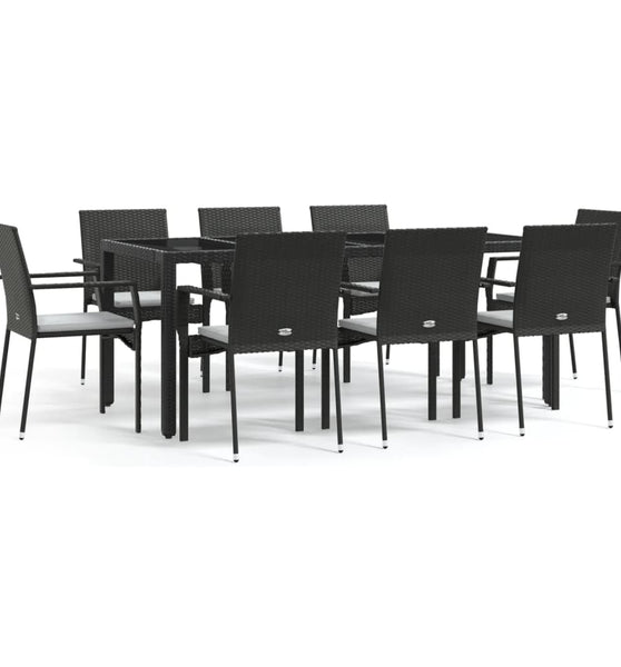 9-tlg. Garten-Essgruppe mit Kissen Schwarz Poly Rattan