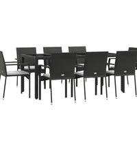 9-tlg. Garten-Essgruppe mit Kissen Schwarz Poly Rattan