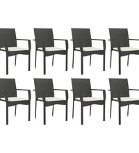 9-tlg. Garten-Essgruppe mit Kissen Schwarz Poly Rattan