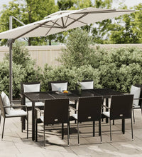 9-tlg. Garten-Essgruppe mit Kissen Schwarz Poly Rattan