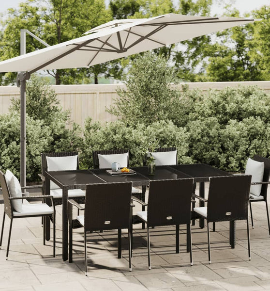 9-tlg. Garten-Essgruppe mit Kissen Schwarz Poly Rattan