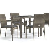 5-tlg. Garten-Essgruppe mit Kissen Grau Poly Rattan