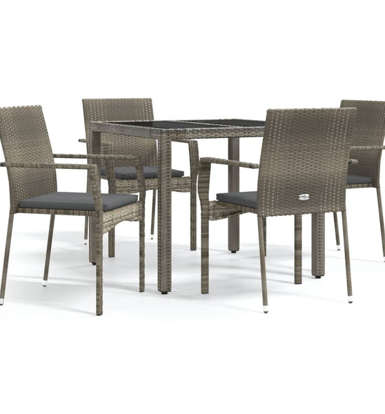 5-tlg. Garten-Essgruppe mit Kissen Grau Poly Rattan
