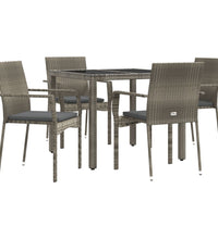5-tlg. Garten-Essgruppe mit Kissen Grau Poly Rattan