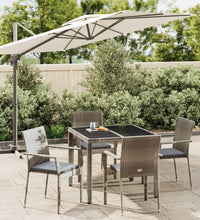 5-tlg. Garten-Essgruppe mit Kissen Grau Poly Rattan