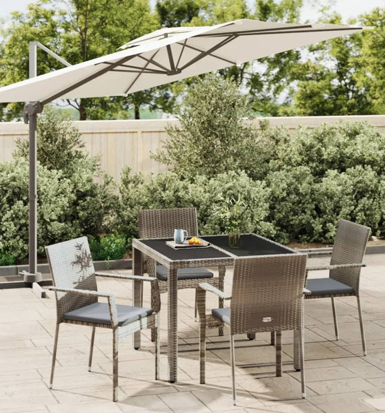 5-tlg. Garten-Essgruppe mit Kissen Grau Poly Rattan