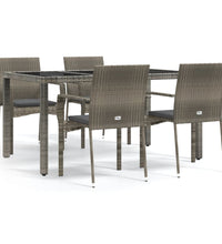 5-tlg. Garten-Essgruppe mit Kissen Grau Poly Rattan