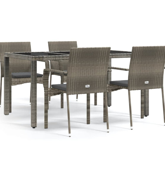 5-tlg. Garten-Essgruppe mit Kissen Grau Poly Rattan