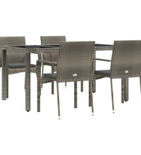 5-tlg. Garten-Essgruppe mit Kissen Grau Poly Rattan