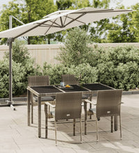 5-tlg. Garten-Essgruppe mit Kissen Grau Poly Rattan