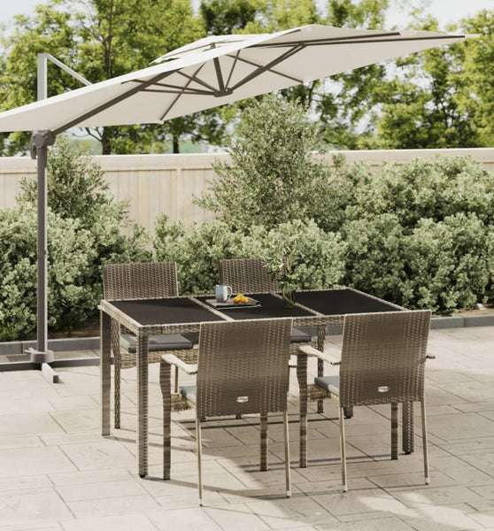 5-tlg. Garten-Essgruppe mit Kissen Grau Poly Rattan