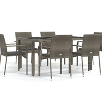 7-tlg. Garten-Essgruppe mit Kissen Grau Poly Rattan