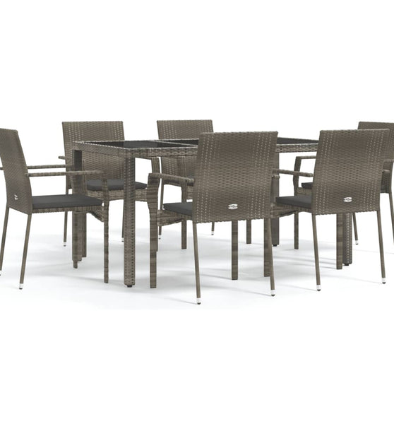 7-tlg. Garten-Essgruppe mit Kissen Grau Poly Rattan