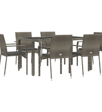7-tlg. Garten-Essgruppe mit Kissen Grau Poly Rattan
