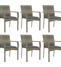 7-tlg. Garten-Essgruppe mit Kissen Grau Poly Rattan