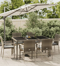 7-tlg. Garten-Essgruppe mit Kissen Grau Poly Rattan
