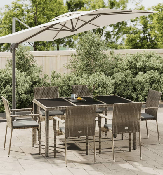 7-tlg. Garten-Essgruppe mit Kissen Grau Poly Rattan
