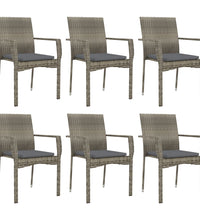 7-tlg. Garten-Essgruppe mit Kissen Grau Poly Rattan