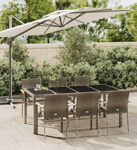 7-tlg. Garten-Essgruppe mit Kissen Grau Poly Rattan