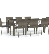 9-tlg. Garten-Essgruppe mit Kissen Grau Poly Rattan