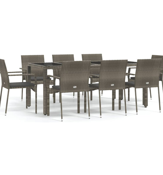 9-tlg. Garten-Essgruppe mit Kissen Grau Poly Rattan