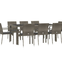 9-tlg. Garten-Essgruppe mit Kissen Grau Poly Rattan