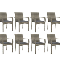 9-tlg. Garten-Essgruppe mit Kissen Grau Poly Rattan