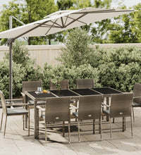 9-tlg. Garten-Essgruppe mit Kissen Grau Poly Rattan
