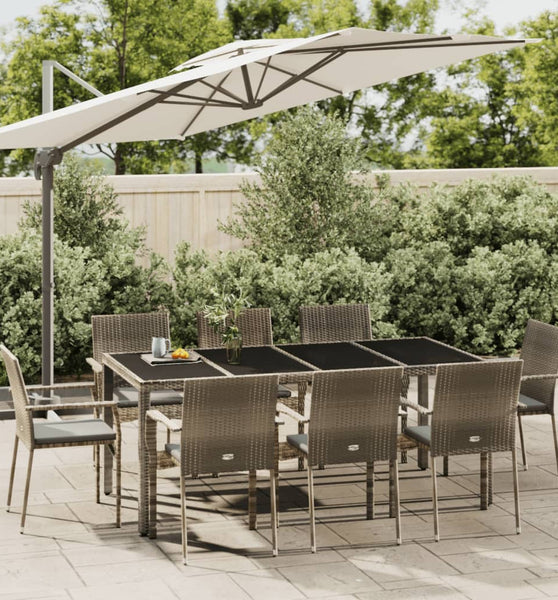 9-tlg. Garten-Essgruppe mit Kissen Grau Poly Rattan