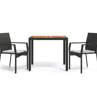 3-tlg. Garten-Essgruppe mit Kissen Schwarz Poly Rattan